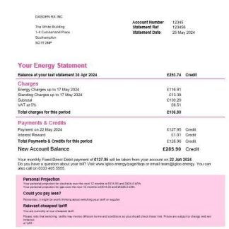 United Kingdom Igloo Energy business utility bill template in Word and PDF formats download template file