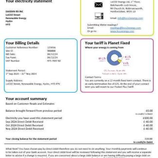 United Kingdom LoCO2 Energy business utility bill template in Word and PDF formats download template file