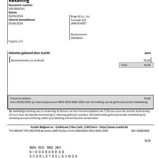 Belgium Scarlet business utility bill template in Word and PDF format download template file