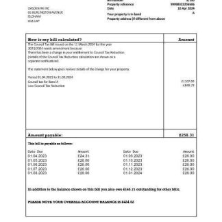 United Kingdom Oldham council tax business utility bill template in Word and PDF formats download template file