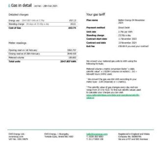 United Kingdom Ovo Energy business utility bill, Word and PDF template download template file