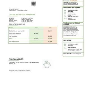 United Kingdom Scottish Power business utility bill Word and PDF template download template file