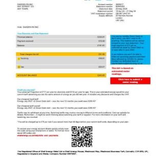 United Kingdom Shell Energy business utility bill template Word and PDF template download template file