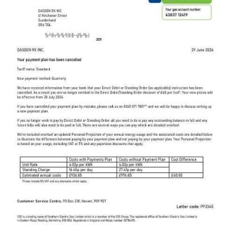 United Kingdom SSE Energy business utility bill template in Word and PDF formats, version 1 download template file