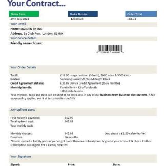 United Kingdom Tesco Mobile business utility bill template in Word and PDF formats download template file