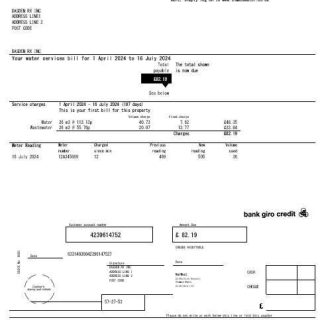 United Kingdom Thames Water business utility bill template in Word and PDF formats download template file