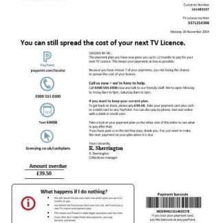 United Kingdom TV Licensing business utility bill template in Word and PDF formats download template file