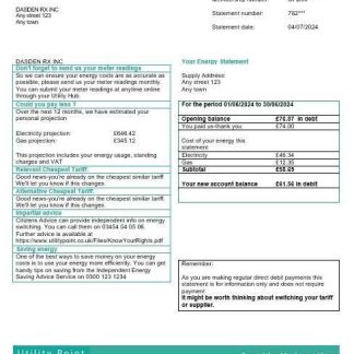 United Kingdom Utility Point business utility bill template in Word and PDF formats download template file