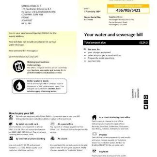 United Kingdom Yorkshire water business utility bill template in Word and PDF formats download template file