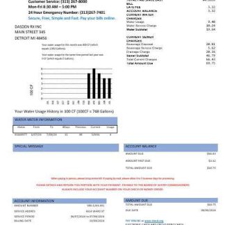 United States Board of water commissioners water business utility bill in Word and PDF formats download template file