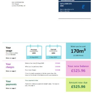 United Utilities utility business bill, SCR download template file