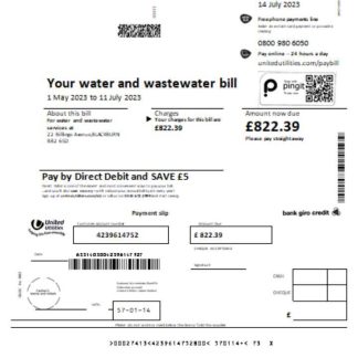 United Utilities water utility business bill, SCR download template file