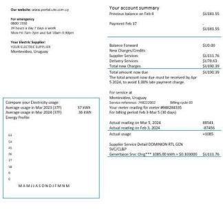 Uruguay UTE Company electricity business utility bill template in Word and PDF formats download template file