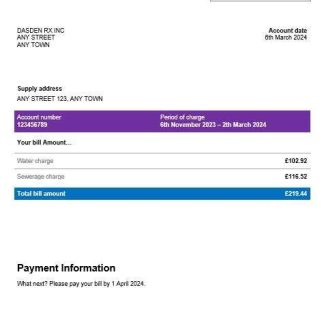 USA Anglian water business utility bill Word and PDF template download template file