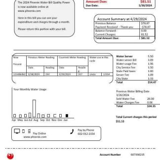 USA Arizona City of Phoenix business utility bill template in Word and PDF formats download template file