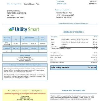 USA Arizona Utility Smart business utility bill template in Word and PDF formats download template file