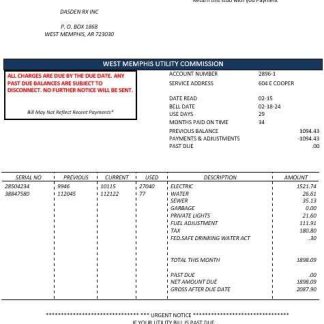 USA Arkansas West Memphis business utility bill template in Word and PDF formats download template file