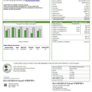 USA California City of Foster City business utility bill template in Word and PDF formats download template file