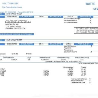 USA California City of Oxnard business utility bill template in Word and PDF formats download template file