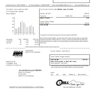 Black Hills Energy utility business bill, SCR download template file