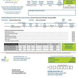 USA California FireSide natural gas busienss utility bill template in Word and PDF formats download template file