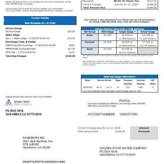 USA California Golden State Water Company business utility bill template in Word and PDF formats download template file