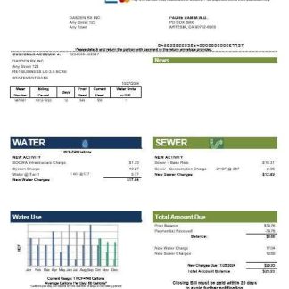 USA California Padredam business utility bill template in Word and PDF formats download template file
