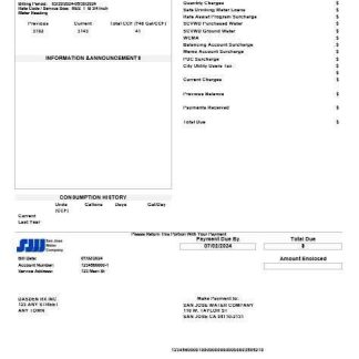 USA California San Jose Water business utility bill template in Word and PDF formats download template file