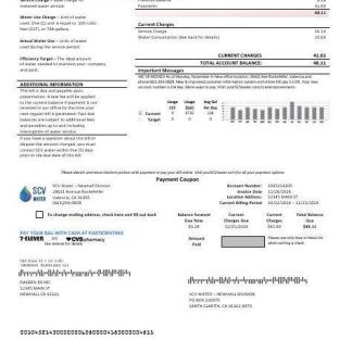 USA California Santa Clarita SCV Water business utility bill template in Word and PDF formats download template file