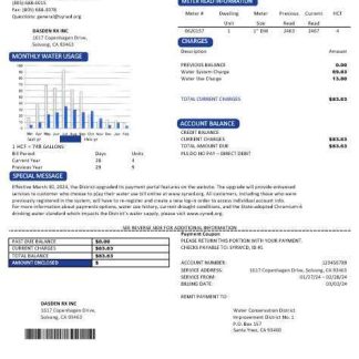 USA California Santa Ynez water business utility bill template in Word and PDF formats download template file