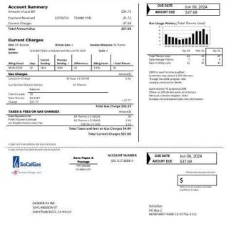USA California SoCal Gas business utility bill template in Word and PDF formats download template file