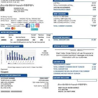 USA California West Valley Water District business utility bill template in Word and PDF formats download template file