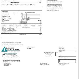 USA Cascade Natural Gas business utility bill, Word and PDF template download template file