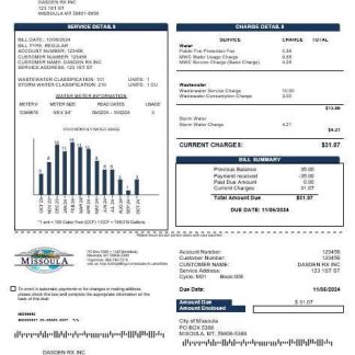 USA City of Missoula business utility bill template in Word and PDF formats download template file