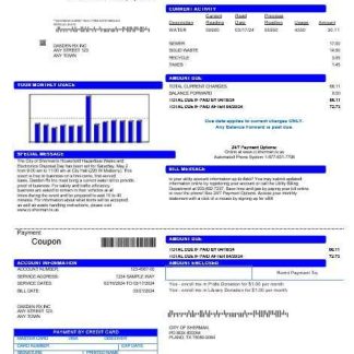 USA City of Sherman business utility bill template in Word and PDF formats download template file