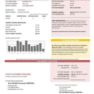 USA City of Utility Statement water business utility bill template in Word and PDF formats download template file
