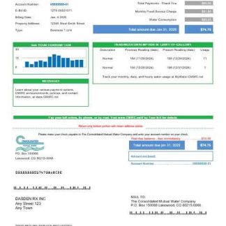 USA Consolidated Mutual Water business utility bill template in Word and PDF formats download template file