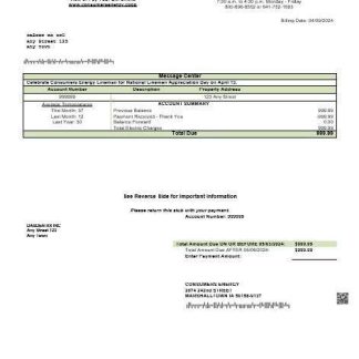 USA Consumers Energy business utility bill template in Word and PDF formats download template file