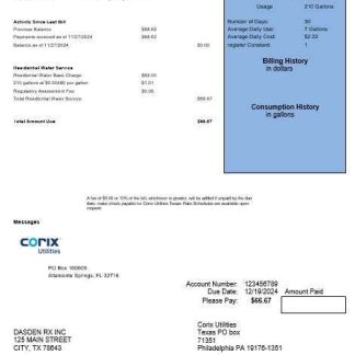 USA Corix Utilities business utility bill template in Word and PDF formats download template file