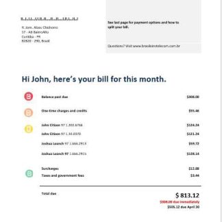 Brazil Braziliero Telecom business telecommunication bill Word and PDF template download template file