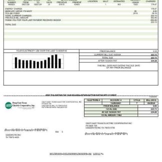 USA Deep East Texas Electric business utility bill template in Word and PDF formats download template file