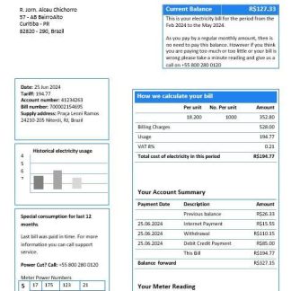 Brazil ENEL electricity business utility bill template in Word and PDF format download template file
