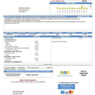 USA Florida City of West Palm Beach business utility bill template in Word and PDF formats download template file