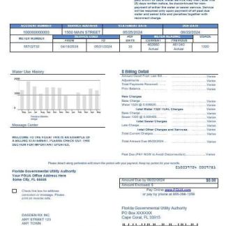 USA Florida FGUA business utility bill template in Word and PDF formats download template file