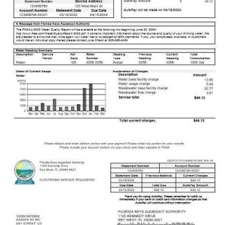 USA Florida Florida Keys business utility bill template in Word and PDF formats download template file