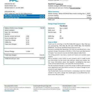 USA Florida FPL electricity business utility bill Word and PDF formats, version 2 download template file