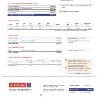Brazil Gas utility business bill, SCR download template file