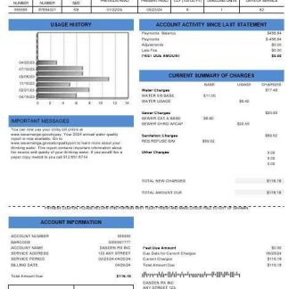 USA Georgia Savannah business utility bill template in Word and PDF formats download template file