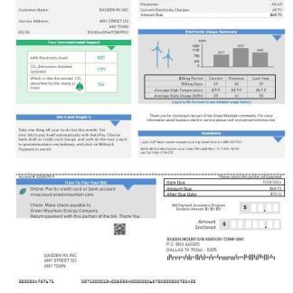 USA Green Mountain Energy business utility bill template in Word and PDF formats download template file