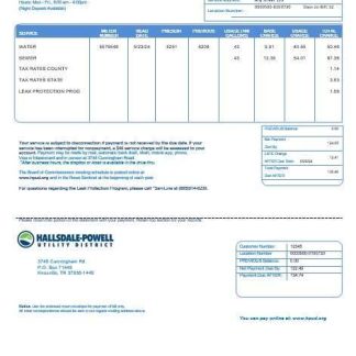 USA Hallsdale Powell business utility bill template in Word and PDF formats download template file